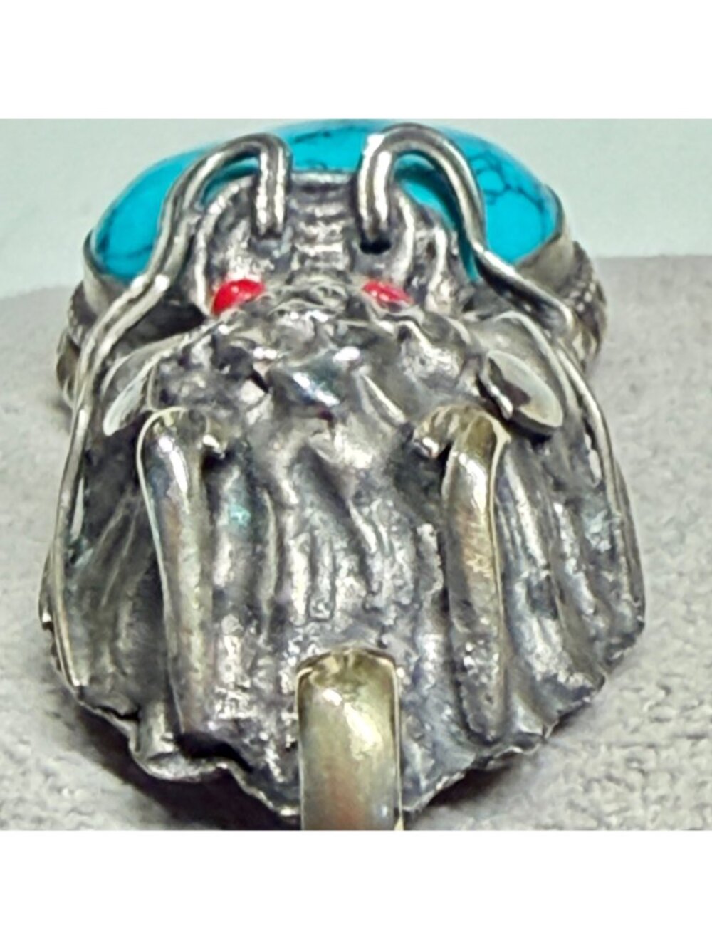 Dragon Pendant Silver Tone Blue Cabochon Red Eyes Gothic Fantasy 1.75" - Picture 7 of 11